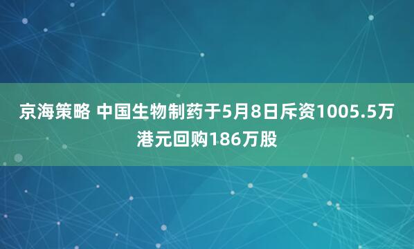 京海策略 中国生物制药于5月8日斥资1005.5万港元回购186万股
